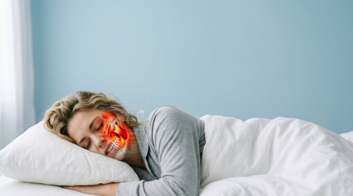 睡眠中に食いしばりをする女性